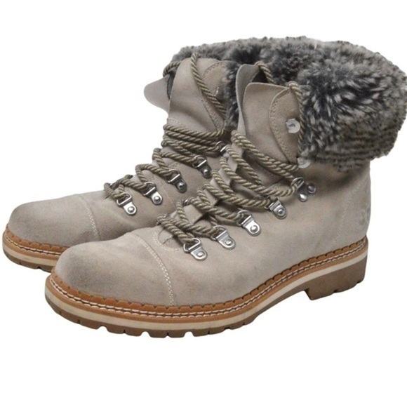 Sam Edelman Suede Bowen Boots, Faux Fur Top - Light Gray, Size 7-1/2 - Picture 1 of 15